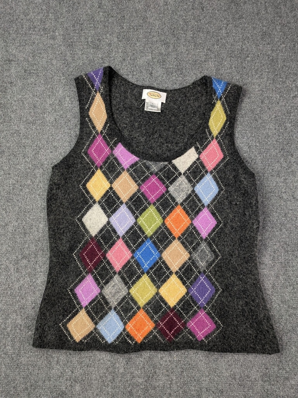 Talbots Sweater Vest Womens S Gray Multicolor Argyle Lambswool Cashmere Knit